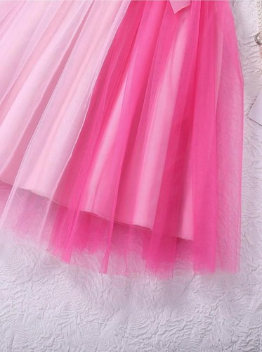 Girl's 3D Flower Pleated Mesh Tulle Dress Sleeveless Belted Dress, Size:10 - Picture 4 of 6