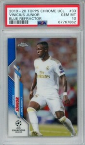 Vinicius Junior 2019-20 Topps Chrome UCL #33 Blue Refractor 017/150 PSA 10