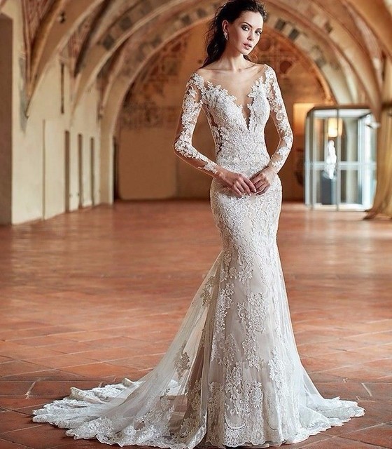 2019 Wedding  Dresses  Mermaid Lace Lace Appliques Beach 