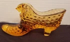 Vintage Fenton Hobnail Shoe  Slipper Boot Amber Glass Marked Logo 6" x 2 3/4"