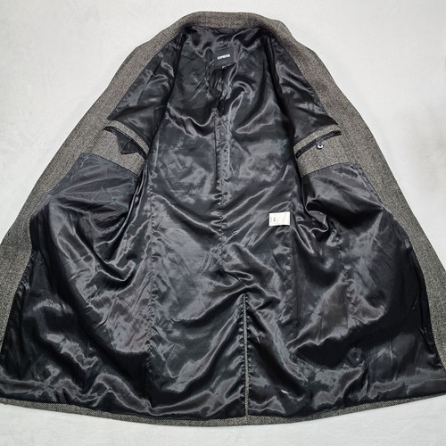 Express Herringbone Coat Mens M 38R Wool Blend Overcoat Jacket Tweed Gray Black - Picture 9 of 24