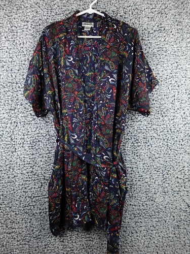 Vintage Silx by August Silk Robe Small 100% Silk Multicolor Paisley Print Belted