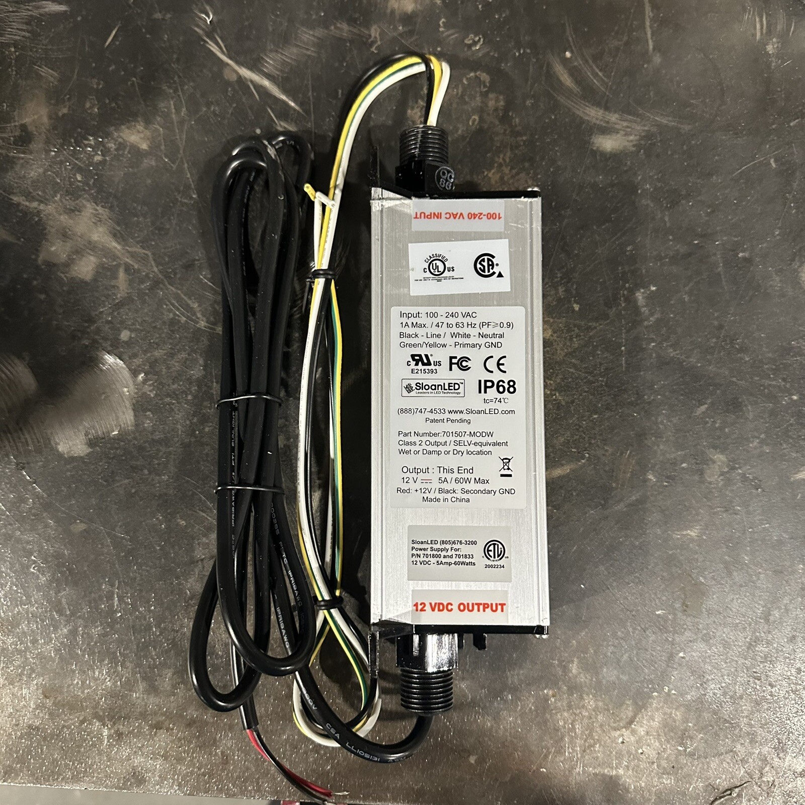 12 Volt Power Supply New In Box Sloan 701507-MODW LED Driver 60w 12VDC