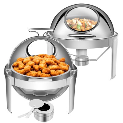 1/2 Pack 6.5QT Round Roll Top Chafing Dish, Silver Food Warmer for Catering
