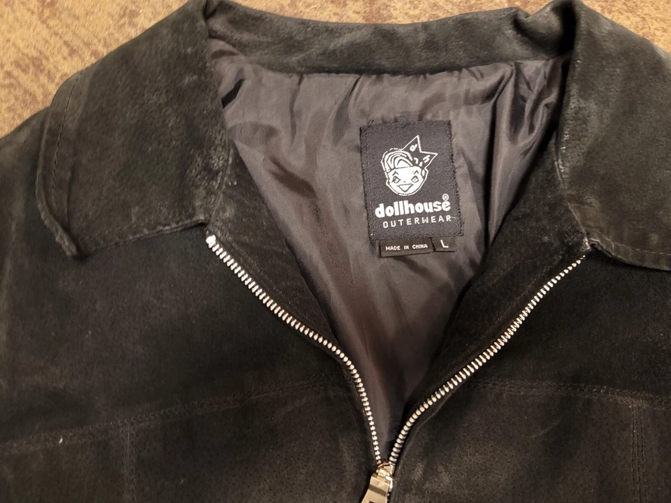 Chaqueta de gamuza de cuero para casa de muñecas para mujer mediana negra cremallera completa L Foto 2 de 4