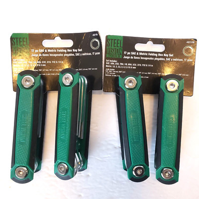 Lot of 2 Hex Key 17 pc SAE and Metric Sizes Folding Steel Vision Tools