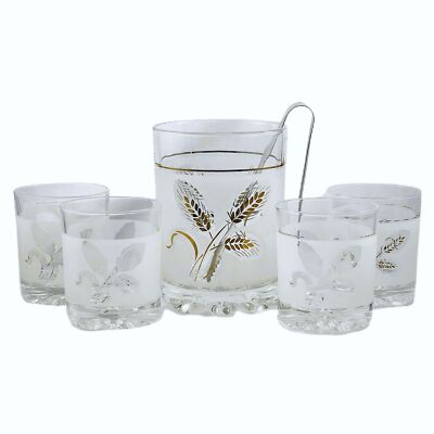 Vintage Frosted Tumbler Ice Bucket Set Devalbor Covetro Whiskey Bar Glass Wheat