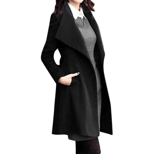 Winter warmer Damen Wolle schmales Revers langer Mantel Trench Parka Jacke Mantel Oberbekleidung - Bild 4 von 7