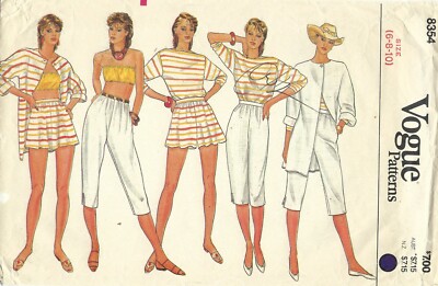 Vogue 8354 Retro 80s Bandeau, Jacket, Top, Capris & Shorts Sz 6-8 CUT COMPLETE