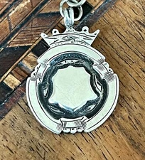 ANTIQUE STERLING SILVER WATCH FOB w/CROWN, HALLMARKED & INSCRIBED, c1800s 