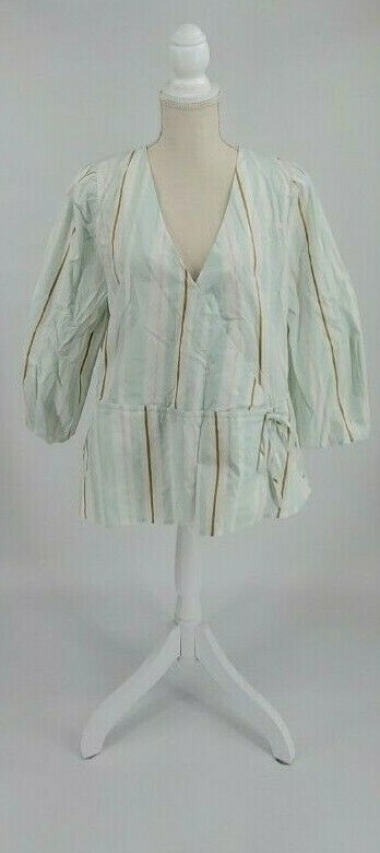 A New Day Mint Stripe 3/4 Sleeve Wrap V-Neck Top Women's Extra