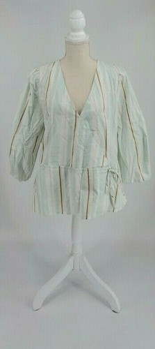 A New Day Mint Stripe 3/4 Sleeve Wrap V-Neck Top Women's Extra Large - Picture 2 of 5