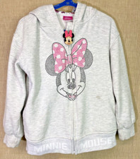 DISNEY JUNIOR Girl  s Size 7 Minnie Mouse Light Gray Zip Hooded Jacket Hoodie