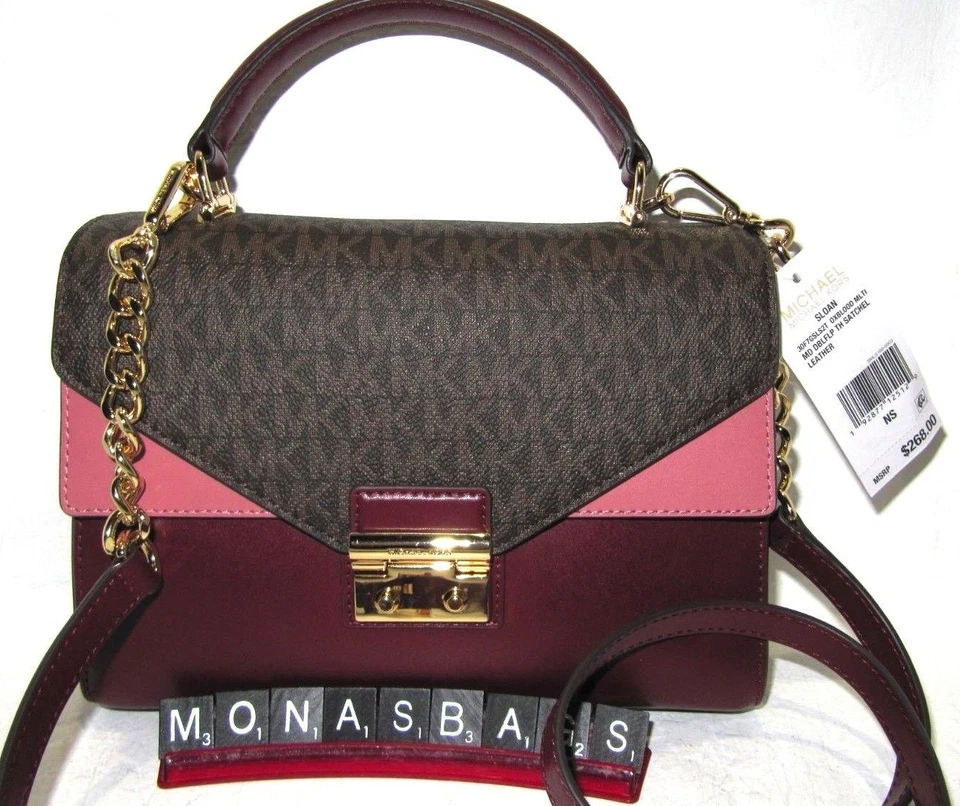 Michael Kors Sloan коричневый Oxblood розовый двойной верхняя ручка сумка Дамская сумка с Ярлыками $268 - Изображение 3 из 4