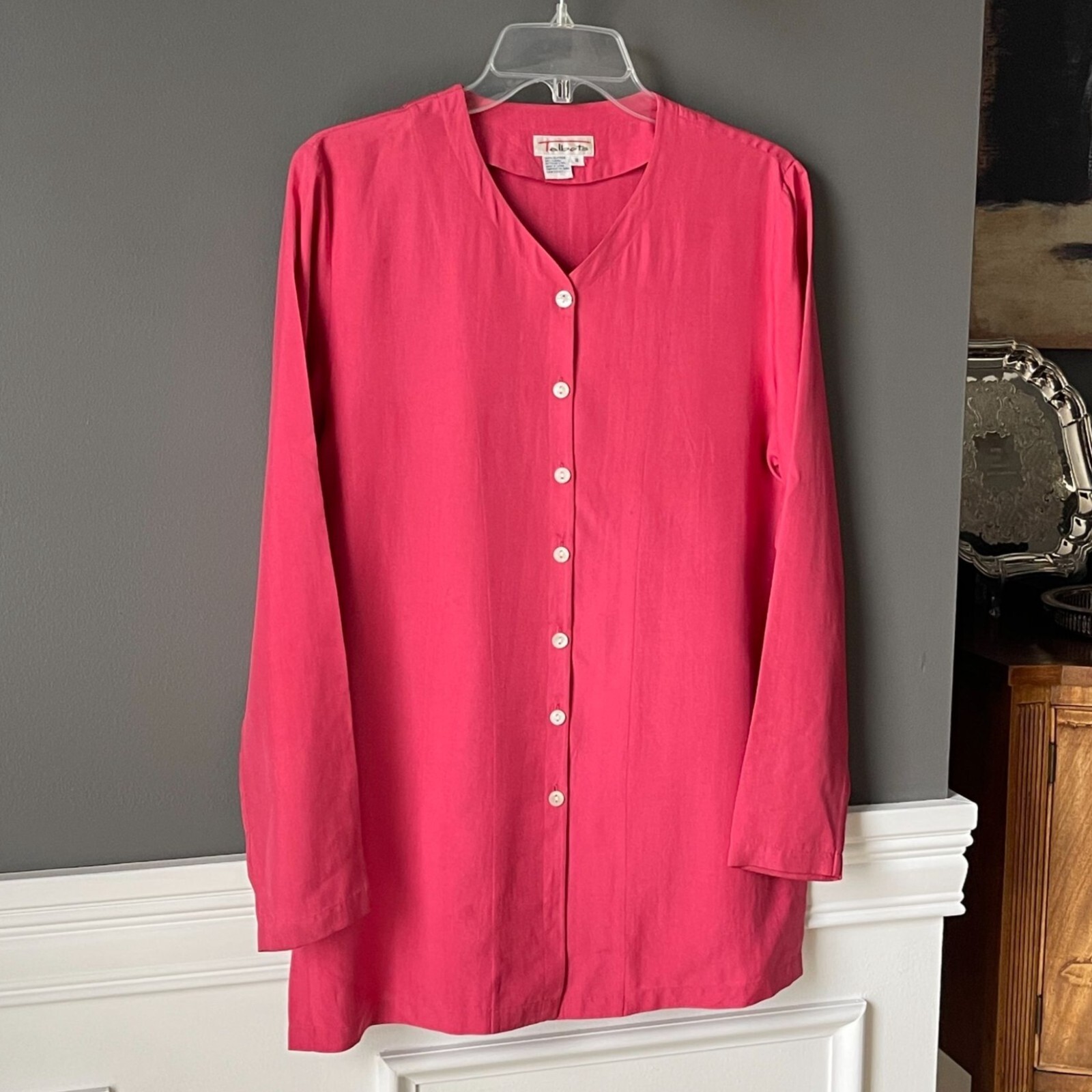 Talbots Silk Pink V-neck Button Front Split Hem L… - image 3