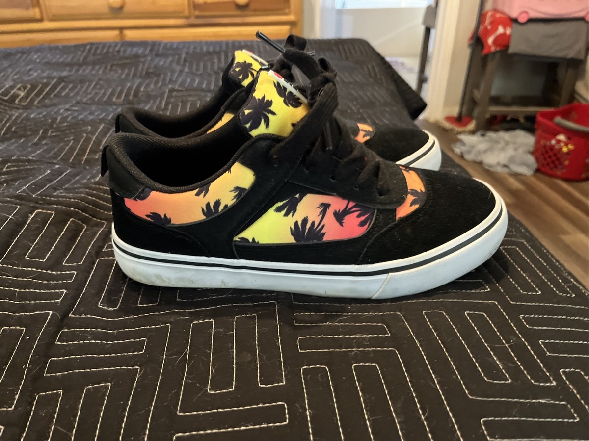 Youth Airwalk Sneakers Black/Orange/Yellow Palm Tree Design Size
