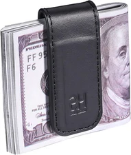 Slim Magnetic Money Clip Genuine Leather Business Card Holder for Men, Black