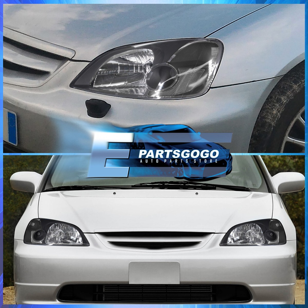 For 01-03 Honda Civic 2/4DR JDM Headlights Lamps Pairs Left + 