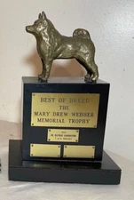 vintage solid bronze Best Breed Norwegian Elkhound dog show trophy award