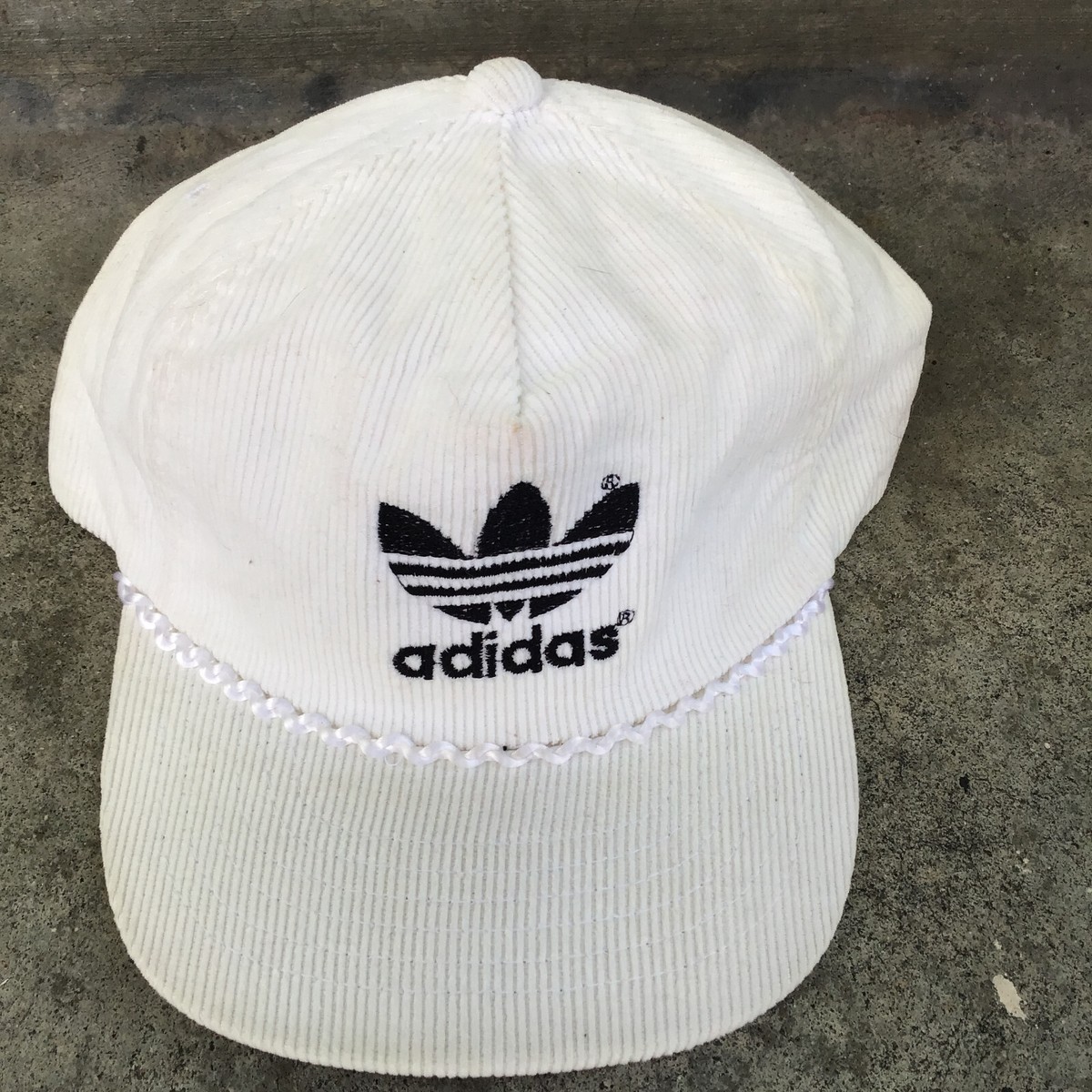 Vintage Adidas Corduroy Zipperback Hat White *Stained* Amapro | eBay