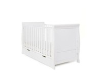 Obaby Stamford Mini Cot Bed  -  Sleigh with Drawer - Baby Cot to Toddler Bed