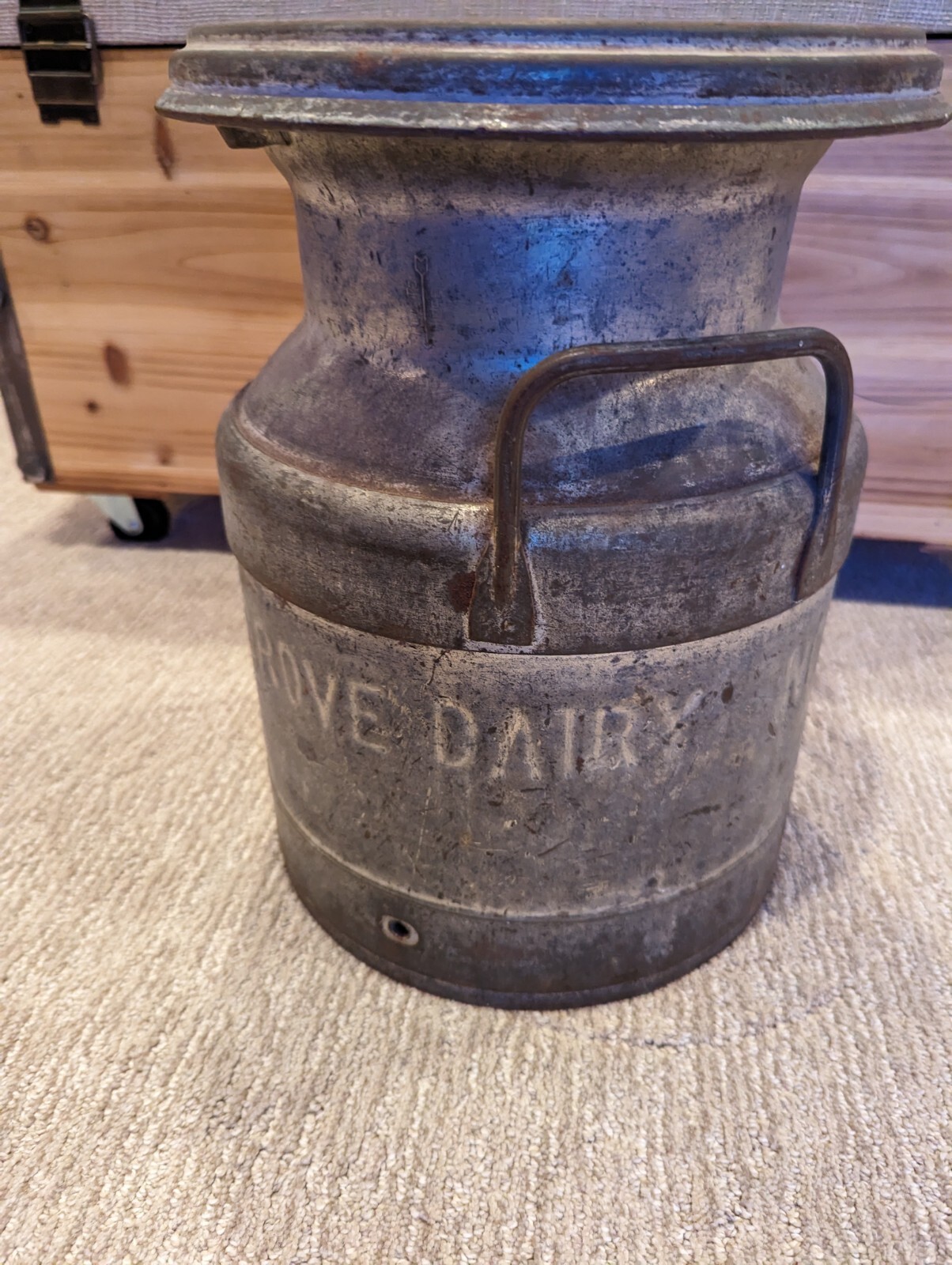 Small Vintage Gallon Steel Milk Can with Lid Oak Grove Dairy Norwood