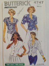 Butterick 4747 Shirt Collared Sewing Pattern Ladies 6 8 10 UC VTG Button Up Easy