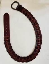 Fossil Leather Belt Sz Large Chain Woven Western Tooled Brown BT3010200