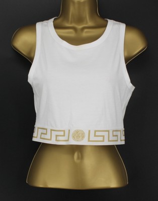 Versace Greca BORDER CROP TOP DAMEN WEISS 2/UK 34 UVP 85 £ AD