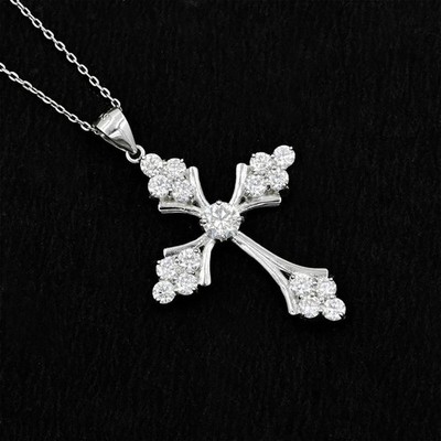 2 Ct Round Cut Lab Created Diamond Women's Cross Pendant 14K White Gold Plated