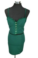 Green Bodycon Mini Dress With Lace Trim & Hook-Eye Detail Spaghetti Straps