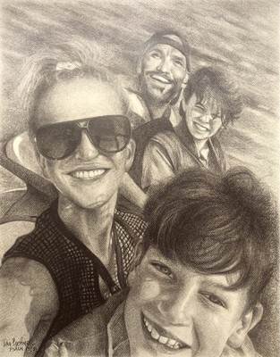 Summertime Fun- Original Sample Commissioned Framed 19 x 23 Pencil Artwork 