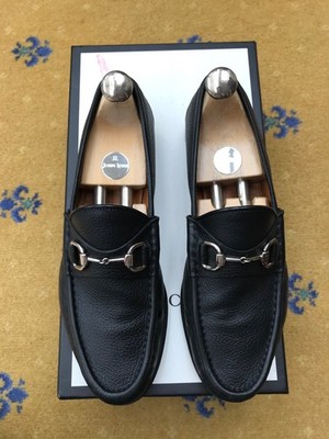 Gucci Halbschuhe Leder Schuhe Horsebit Schnalle Schwarz Silber Herren UK 8 US 9 EU 42