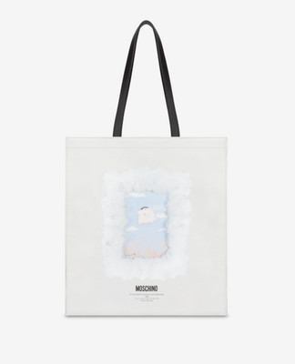 SS24 MOSCHINO COUTURE White Leather Shopper with ''Cloud & Padlock 1989'' Tote Bag