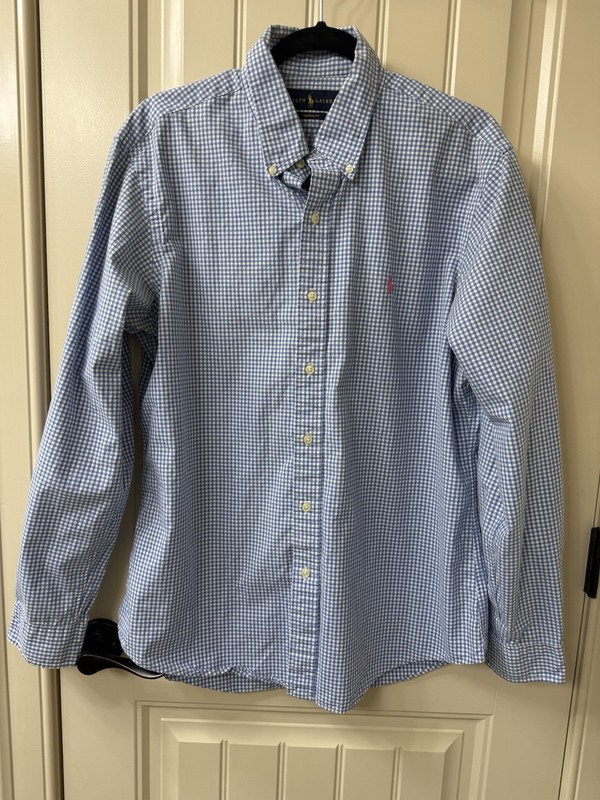 Ralph Lauren Blake Button Down Long Sleeve Blue Gingham Size L Custom Fit 