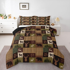 Deer Bear Hunting Comforter Set Queen Size Western Farmhouse Animal Bedding Set