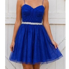 Lily Rose Royal Blue Strapless Sparkle Party Dress with Jeweled Waist Size 13
