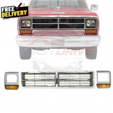 New Front Grille Chrome Headlight Bezels 1986-1990 Dodge Ramchar D150 D250