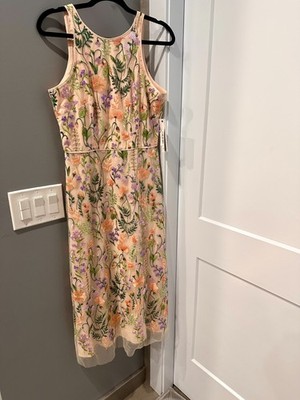 Maggy London Summer Garden Embroidered Midi Dress Size 6