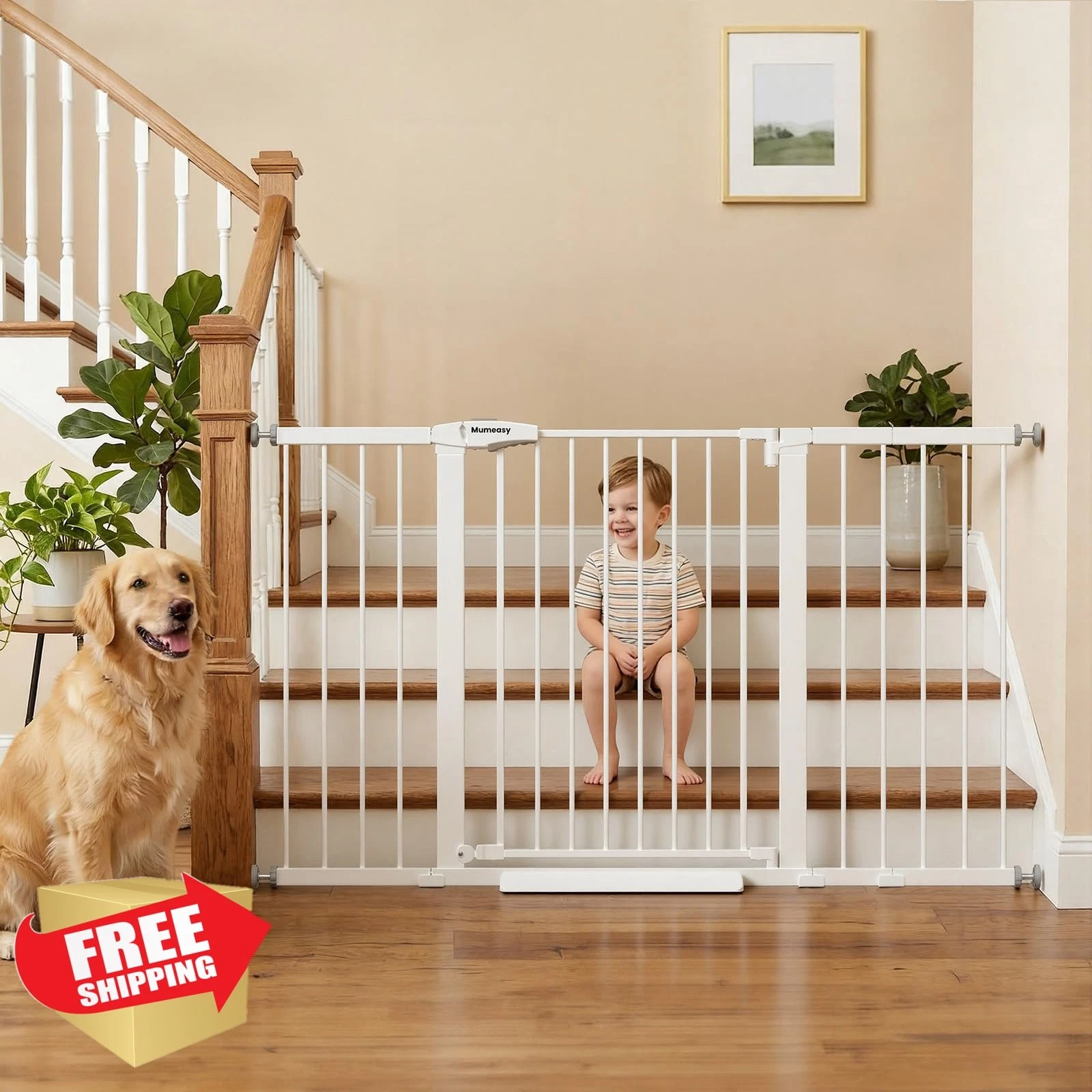 Mumeasy 29.7-57" Extra Wide Baby Gate, Auto Close Large Dog Gate for Doorways...