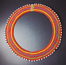 African Maasai Tribal Beaded Ceremonial Collar Necklace Kenya Vibrant Colors 12"