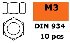 GForce - 10pcs Galvanized Steel Non-Self-Locking M3 Hex Nuts