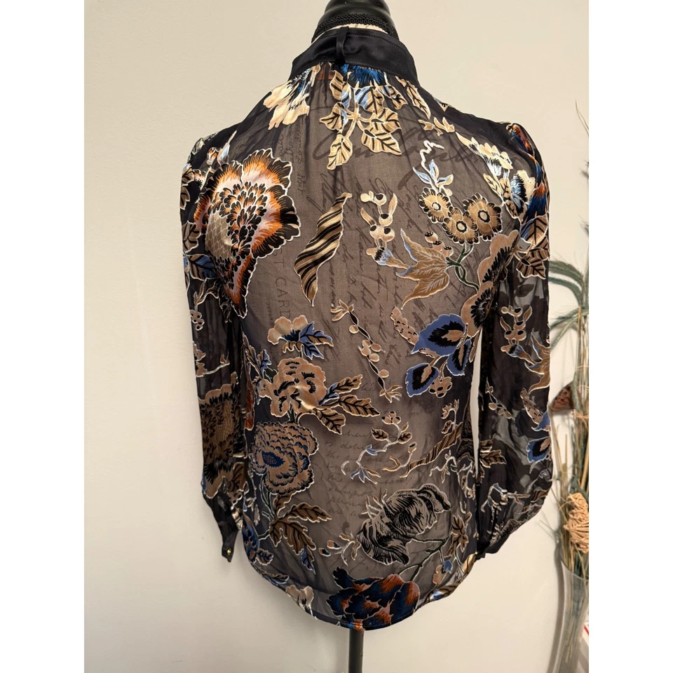 Blusa Tory Burch Botánica Estampado Floral Mezcla de Seda Transparente Talla 0 Foto 3 de 4