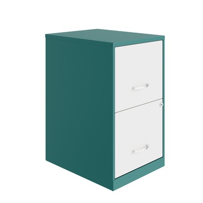 Space Solutions 18in. 2 Drawer Metal File Cabinet, Teal Teal / Alpine White Lett