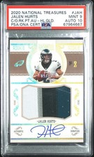 2020 National Treasures Jalen Hurts C/O RPA Holo Gold /25 PSA 9 AUTO 10!!