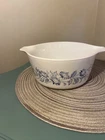 PYREX 474 Casserole Dish Colonial White Glass Blue Floral Vintage Oven-Safe