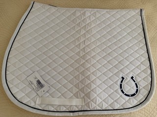 Irregular/ All Purpose Horse Saddle Pad/White/Navy Trim/Horseshoe/Tack/English