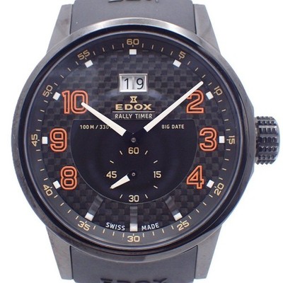 Edox Rally Timer Quarzuhr Big Date Carbon Dial 100M WR aus Japan