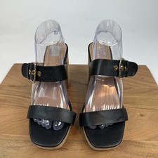 Womens Dolce Vita Dina Black Faux Leather Gold Buckle Heeled Slide Sandal Size 9
