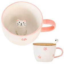 Gifts for Women Cute Cat Coffee Mug Tea Cup with Spoon Lid Kawaii klein,